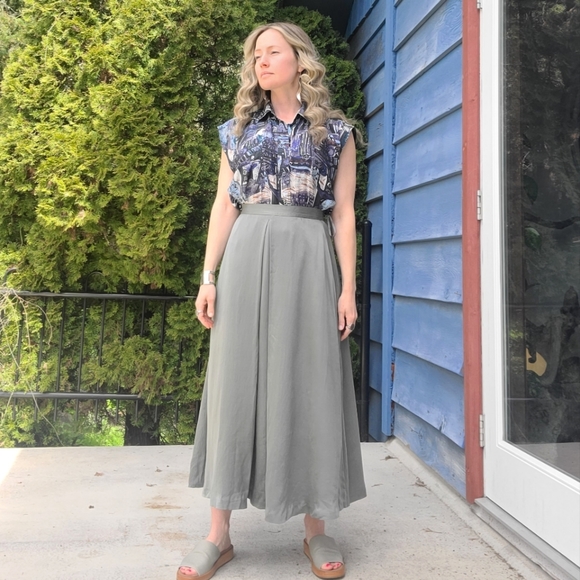 Vintage Dresses & Skirts - The Swinton Vintage Sage Dusty Green High Waisted Silk Ankle Skirt US 6 EU 38